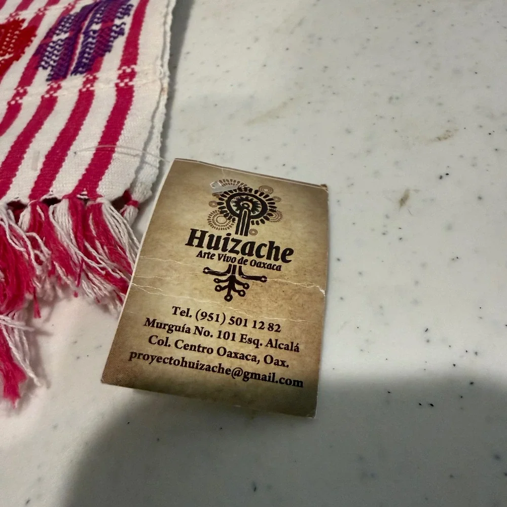 Huizache Mexican Handwoven Placemat Pink‎ White Striped NWT Oaxaca Folk Art